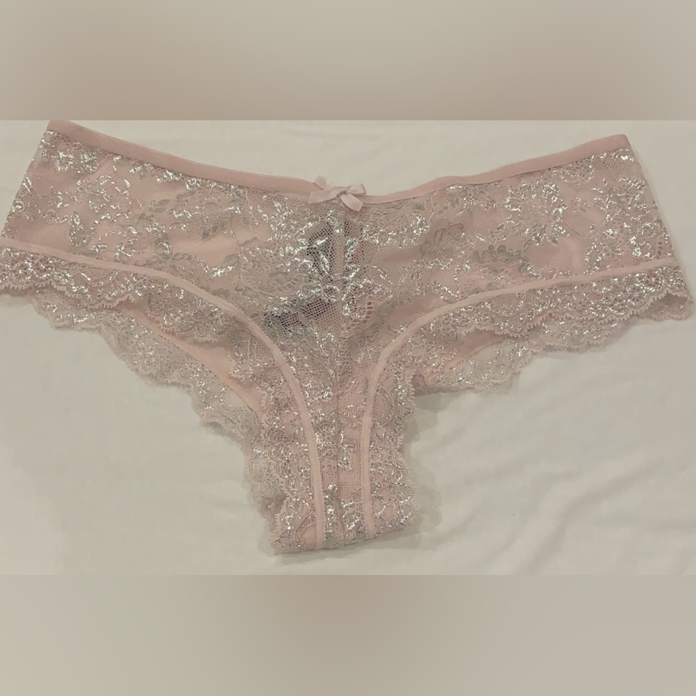 NEW WITH TAGS VICTORIA’S SECRET SIZE M CHEEKY LIGHT PINK METALLIC LACE PANTY